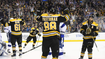 BOSTON, MA - MAY 4: David Pastrnak #88 of the Boston Bruins scores against the Tampa Bay Lightning in Game Four of the Eastern Conference Second Round during the 2018 NHL Stanley Cup Playoffs at the TD Garden on May 4, 2018 in Boston, Massachusetts. (Photo by Brian Babineau/NHLI via Getty Images) *** Local Caption *** David Pastrnak