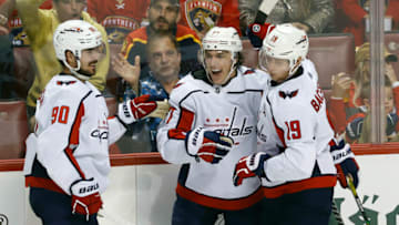 T.J. Oshie, Marcus Johansson, Nicklas Backstrom, Washington Capitals (Photo by Joel Auerbach/Getty Images)
