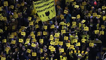 COLUMBUS, OH- NOVEMBER 21 - Columbus Crew fabs are trying to save their team from moving to Austin as the Toronto FC plays the Columbus Crew in the first leg of the MLS Eastern Conference Championship at the MAPFRE Stadium in Columbus. November 21, 2017. (Steve Russell/Toronto Star via Getty Images)