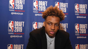 NEW YORK, NEW YORK - JUNE 19: Romeo Langford speaks to the media ahead of the 2019 NBA Draft at the Grand Hyatt New York on June 19, 2019 in New York City. NOTE TO USER: User expressly acknowledges and agrees that, by downloading and or using this photograph, User is consenting to the terms and conditions of the Getty Images License Agreement. (Photo by Mike Lawrie/Getty Images)