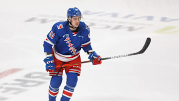 OSHAWA, ON - NOVEMBER 10: Michael Vukojevic #51 of the Kitchener Rangers skates during an OHL game against the Oshawa Generals at the Tribute Communities Centre on November 10, 2019 in Oshawa, Ontario, Canada. (Photo by Chris Tanouye/Getty Images)
