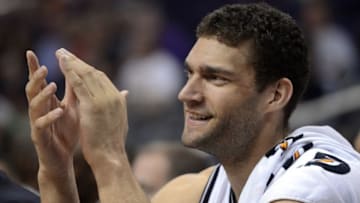 Feb 25, 2016; Phoenix, AZ, USA; Brooklyn Nets center Brook Lopez (11) looks on against the Phoenix Suns during the second half at Talking Stick Resort Arena. The Nets won 116-106. Mandatory Credit: Joe Camporeale-USA TODAY Sports