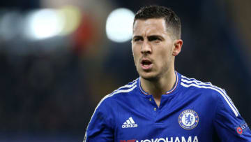 LONDON, ENGLAND - MARCH 9: Eden Hazard of Chelsea looks on during the UEFA Champions League round of 16 second leg match between Chelsea FC and Paris Saint-Germain at Stamford Bridge stadium on March 9, 2016 in London, England. (Photo by Jean Catuffe/Getty Images)