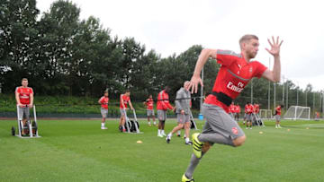 ST ALBANS, ENGLAND - JULY 11: Per Mertesacker of Arsenal during a training session at London Colney on July 11, 2016 in St Albans, England. (Photo by Stuart MacFarlane/Arsenal FC via Getty Images)