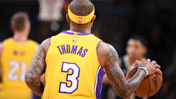 DENVER, CO - MARCH 9: Isiah Thomas #3 of the Los Angeles Lakers handles the ball against the Denver Nuggets on March 9, 2018 at the Pepsi Center in Denver, Colorado. NOTE TO USER: User expressly acknowledges and agrees that, by downloading and/or using this Photograph, user is consenting to the terms and conditions of the Getty Images License Agreement. Mandatory Copyright Notice: Copyright 2018 NBAE (Photo by Garrett Ellwood/NBAE via Getty Images)