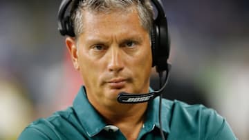 DETROIT, MI - OCTOBER 09: Defensive Coordinator Jim Schwartz of the Philadelphia Eagles and formally head coach of the Detroit Lions watches his defense at Ford Field on October 9, 2016 in Detroit, Michigan. (Photo by Leon Halip/Getty Images)
