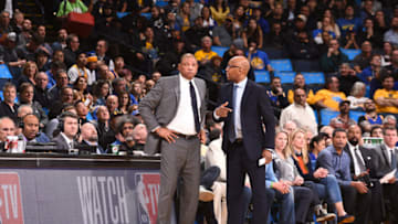 OAKLAND, CA - JANUARY 10: Head Coach Doc Rivers and Assistant Coach Sam Cassell during the game against the Golden State Warriors on January 10, 2018 at ORACLE Arena in Oakland, California. NOTE TO USER: User expressly acknowledges and agrees that, by downloading and/or using this photograph, user is consenting to the terms and conditions of Getty Images License Agreement. Mandatory Copyright Notice: Copyright 2018 NBAE (Photo by Noah Graham/NBAE via Getty Images)