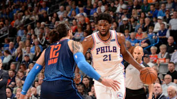 Joel Embiid, Steven Adams, OKC Thunder (Photo by David Dow/NBAE via Getty Images)