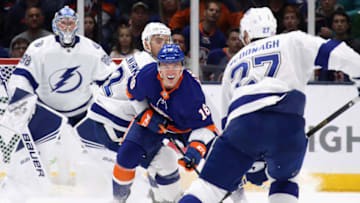 Anthony Beauvillier #18 of the New York Islanders skates against the Tampa Bay Lightning (Photo by Bruce Bennett/Getty Images)