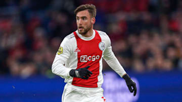 AMSTERDAM, NETHERLANDS - MARCH 6: Nico Tagliafico of Ajax during the Dutch Eredivisie match between Ajax and RKC Waalwijk at Johan Cruijff Arena on March 6, 2022 in Amsterdam, Netherlands (Photo by Peter Lous/BSR Agency/Getty Images)