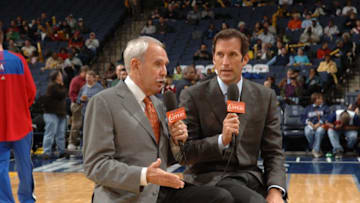 MEMPHIS, TN - DECEMBER 9: The 'Voice of the Clippers' Ralph Lawler and co-host Michael Smith talk to the fans before the game between the Memphis Grizzlies and the Los Angeles Clippers on December 9, 2006 at FedExForum in Memphis, Tennessee. The Clippers won 89-82. NOTE TO USER: User expressly acknowledges and agrees that, by downloading and or using this photograph, User is consenting to the terms and conditions of the Getty Images License Agreement. Mandatory Copyright Notice: Copyright 2006 NBAE (Photo by Joe Murphy/NBAE via Getty Images)