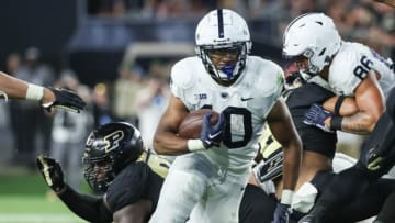 WEST LAFAYETTE, IN - SEPTEMBER 01: Nicholas Singleton #10 of the Penn State Nittany Lions runs the ball during the first half against the Purdue Boilermakers at Ross-Ade Stadium on September 1, 2022 in West Lafayette, Indiana. (Photo by Michael Hickey/Getty Images)