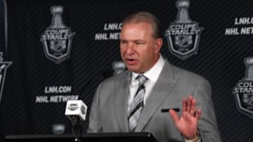 May 27, 2014; Montreal, Quebec, CAN; Montreal Canadiens head coach Michel Therrien during a press conference after the game five against New York Rangers of the Eastern Conference Finals of the 2014 Stanley Cup Playoffs at Bell Centre. Mandatory Credit: Jean-Yves Ahern-USA TODAY Sports