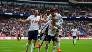 LONDON, ENGLAND - OCTOBER 14: Christian Eriksen of Tottenham Hotspur celebrates scoring his sides first goal during the Premier League match between Tottenham Hotspur and AFC Bournemouth at Wembley Stadium on October 14, 2017 in London, England. (Photo by Richard Heathcote/Getty Images)