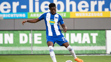 Hertha Berlin's German defender Jordan Torunarigha runs with the ball during the German first division Bundesliga football match SC Freiburg v Hertha Berlin on June 16, 2020 in Freiburg, south-western Germany. (Photo by Tom Weller / POOL / AFP) / DFL REGULATIONS PROHIBIT ANY USE OF PHOTOGRAPHS AS IMAGE SEQUENCES AND/OR QUASI-VIDEO (Photo by TOM WELLER/POOL/AFP via Getty Images)