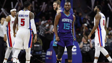 Jan 5, 2017; Auburn Hills, MI, USA; Charlotte Hornets guard Kemba Walker (15) looks to his bench during the fourth quarter against the Detroit Pistons at The Palace of Auburn Hills. Pistons won 115-114. Mandatory Credit: Raj Mehta-USA TODAY Sports