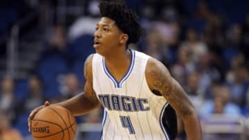 Nov 7, 2014; Orlando, FL, USA; Orlando Magic guard Elfrid Payton (4) drives to the basket against the Minnesota Timberwolves during the first quarter at Amway Center. Mandatory Credit: Kim Klement-USA TODAY Sports