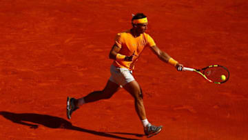 MONTE-CARLO, MONACO - APRIL 22: Rafael Nadal of Spain in action against Kei Nishikori of Japan during day eight of ATP Masters Series: Monte Carlo Rolex Masters at Monte-Carlo Sporting Club on April 22, 2018 in Monte-Carlo, Monaco. (Photo by Julian Finney/Getty Images)