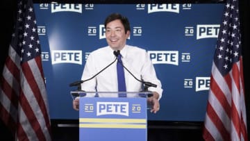 THE TONIGHT SHOW STARRING JIMMY FALLON -- Episode 1048 -- Pictured: Host Jimmy Fallon as Democratic Candidate Pete Buttigieg on April 15, 2019 -- (Photo by: Andrew Lipovsky/NBC)