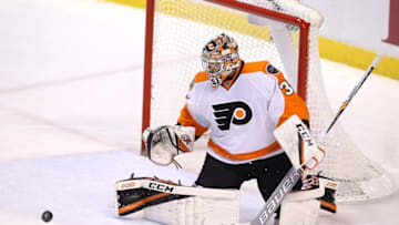 Nov 22, 2016; Sunrise, FL, USA; Philadelphia Flyers goalie Steve Mason (35) makes a save in the second period of a game against the Florida Panthers at BB&T Center. Mandatory Credit: Robert Mayer-USA TODAY Sports