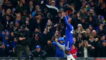 LONDON, ENGLAND - FEBRUARY 13: Willian of Chelsea celebrates scoring his team's third goal during the Barclays Premier League match between Chelsea and Newcastle United at Stamford Bridge on February 13, 2016 in London, England. (Photo by Clive Mason/Getty Images)
