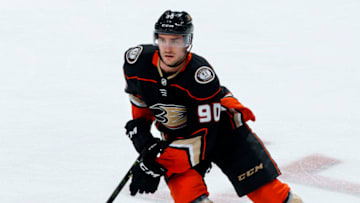 ANAHEIM, CA - OCTOBER 7: Giovanni Fiore #90 of the Anaheim Ducks skates during the game against the Philadelphia Flyers on October 7, 2017 at Honda Center in Anaheim, California. (Photo by Debora Robinson/NHLI via Getty Images)