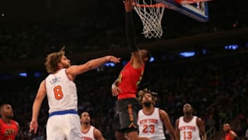 Jan 3, 2016; New York, NY, USA; Atlanta Hawks forward Kent Bazemore (24) shoots a layup during the fourth quarter against the New York Knicks at Madison Square Garden. New York Knicks won 111-97. Mandatory Credit: Anthony Gruppuso-USA TODAY Sports