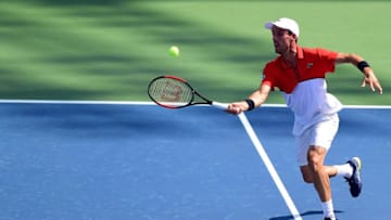 WINSTON-SALEM, NC - AUGUST 22: Roberto Bautista Agut of Spain returns a shot from Dusan Lajovic of Serbia during the fourth day of the Winston-Salem Open at Wake Forest University on August 22, 2017 in Winston-Salem, North Carolina. (Photo by Jared C. Tilton/Getty Images)