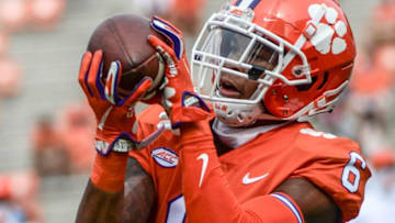 Clemson wide receiver E.J. Williams(6) warms up before the game with The Citadel Saturday, Sept. 19, 2020 at Memorial Stadium in Clemson, S.C.Clemson The Citadel Ncaa Football