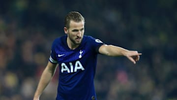 NORWICH, ENGLAND - DECEMBER 28: Harry Kane of Tottenham Hotspur reacts during the Premier League match between Norwich City and Tottenham Hotspur at Carrow Road on December 28, 2019 in Norwich, United Kingdom. (Photo by Stephen Pond/Getty Images)