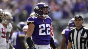 MINNEAPOLIS, MN - SEPTEMBER 09: Harrison Smith #22 of the Minnesota Vikings celebrates after recovering a fumbled ball in the second quarter of the game against the San Francisco 49ers at U.S. Bank Stadium on September 9, 2018 in Minneapolis, Minnesota. (Photo by Hannah Foslien/Getty Images)