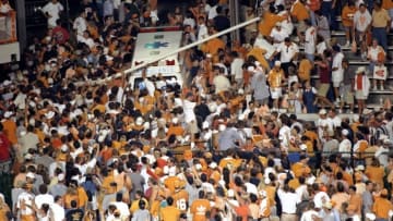 19 Sep 1998: General view of fans taking down the goalposts following a game between the Tennessee Volunteers and the Florida Gators at the Neyland Stadium in Knoxville, Tennessee. The Volunteers defeated the Gators 20-17. Mandatory Credit: Andy Lyons /