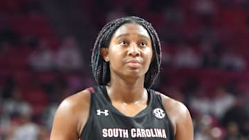 COLLEGE PARK, MD - NOVEMBER 10: Aliyah Boston #4 of the South Carolina Gamecocks takes a foul shot during a women's basketball game against the against the Maryland Terrapins at the Xfinity Center on November 10, 2019 in College Park, Maryland. (Photo by Mitchell Layton/Getty Images)