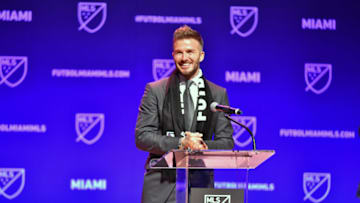 MIAMI, FL - JANUARY 29: David Beckham addresses the crowd during the press conference announcing an MLS franchise in Miami at the Knight Concert Hall on January 29, 2018 in Miami, Florida. (Photo by Eric Espada/Getty Images)