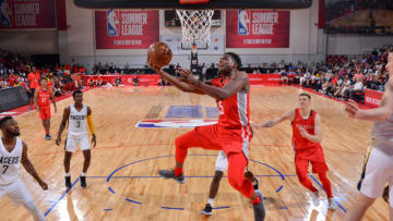 LAS VEGAS, NV - JULY 6: Danuel House #65 of the Houston Rockets goes to the basket against the Indiana Pacers during the 2018 Las Vegas Summer League on July 6, 2018 at the Cox Pavilion in Las Vegas, Nevada. NOTE TO USER: User expressly acknowledges and agrees that, by downloading and/or using this photograph, user is consenting to the terms and conditions of the Getty Images License Agreement. Mandatory Copyright Notice: Copyright 2018 NBAE (Photo by David Dow/NBAE via Getty Images)