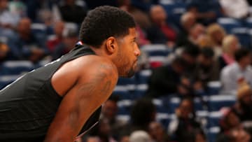 NEW ORLEANS, LA - NOVEMBER 14: Paul George #13 of the LA Clippers looks on during the game against the New Orleans Pelicans on November 14, 2019 at the Smoothie King Center in New Orleans, Louisiana. NOTE TO USER: User expressly acknowledges and agrees that, by downloading and or using this Photograph, user is consenting to the terms and conditions of the Getty Images License Agreement. Mandatory Copyright Notice: Copyright 2019 NBAE (Photo by Layne Murdoch Jr./NBAE via Getty Images)