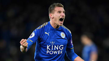 LEICESTER, ENGLAND - NOVEMBER 28: Marc Albrighton of Leicester City celebrates after the Premier League match between Leicester City and Tottenham Hotspur at The King Power Stadium on November 28, 2017 in Leicester, England. (Photo by Laurence Griffiths/Getty Images)