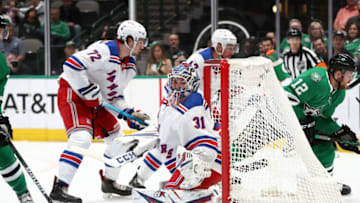 DALLAS, TEXAS - MARCH 10: Igor Shesterkin #31 of the New York Rangers in goal during the first period against the Dallas Stars at American Airlines Center on March 10, 2020 in Dallas, Texas. (Photo by Ronald Martinez/Getty Images)