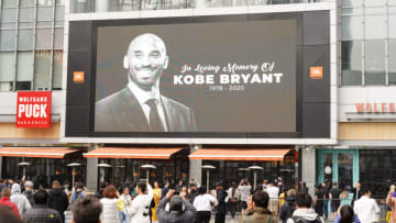 LOS ANGELES, CALIFORNIA - JANUARY 26: Former NBA player Kobe Bryant is remembered outside the 62nd Annual GRAMMY Awards at STAPLES Center on January 26, 2020 in Los Angeles, California. Bryant, 41, died today in a helicopter crash in near Calabasas, California. (Photo by Rachel Luna/Getty Images)