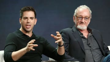 LOS ANGELES, CA - JULY 28: Executive producer Eli Roth (L) and actor Robert Englund of 'AMC Visionaries: Eli Roths History of Horror' speak onstage during the AMC Networks portion of the Summer 2018 TCA Press Tour at The Beverly Hilton Hotel on July 28, 2018 in Los Angeles, California. (Photo by Tommaso Boddi/Getty Images for AMC)