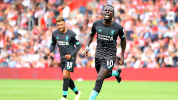 SOUTHAMPTON, ENGLAND - AUGUST 17: Sadio Mane of Liverpool celebrates after scoring his team's first goal during the Premier League match between Southampton FC and Liverpool FC at St Mary's Stadium on August 17, 2019 in Southampton, United Kingdom. (Photo by Warren Little/Getty Images)