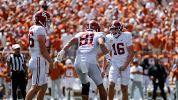 AUSTIN, TEXAS - SEPTEMBER 10: Will Reichard #16 of the Alabama Crimson Tide reacts after kicking a field goal in the fourth quarter to take the lead against the Texas Longhorns at Darrell K Royal-Texas Memorial Stadium on September 10, 2022 in Austin, Texas. (Photo by Tim Warner/Getty Images)