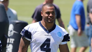 May 6, 2016; Irving, TX, USA; Dallas Cowboys quarterback Dak Prescott (4) during rookie minicamp at Dallas Cowboys headquarters at Valley Ranch. Mandatory Credit: Matthew Emmons-USA TODAY Sports