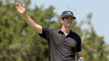 SAN ANTONIO, TEXAS - APRIL 03: Beau Hossler reacts to his shot from the 11th tee during the fourth round of the Valero Texas Open at TPC San Antonio on April 03, 2022 in San Antonio, Texas. (Photo by Stacy Revere/Getty Images)