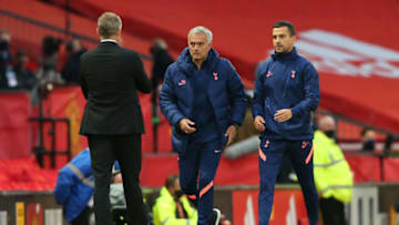 MANCHESTER, ENGLAND - OCTOBER 04: Jose Mourinho, Manager of Tottenham Hotspur talks to Ole Gunnar Solskjaer, Manager of Manchester United following the Premier League match between Manchester United and Tottenham Hotspur at Old Trafford on October 04, 2020 in Manchester, England. Sporting stadiums around the UK remain under strict restrictions due to the Coronavirus Pandemic as Government social distancing laws prohibit fans inside venues resulting in games being played behind closed doors. (Photo by Alex Livesey/Getty Images)