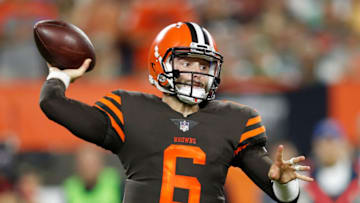 CLEVELAND, OH - SEPTEMBER 20: Baker Mayfield #6 of the Cleveland Browns throws a pass during the third quarter against the New York Jets at FirstEnergy Stadium on September 20, 2018 in Cleveland, Ohio. (Photo by Joe Robbins/Getty Images)