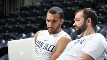 SALT LAKE CITY, UT - DECEMBER 4: Rudy Gobert #27 of the Utah Jazz looks on before the game against the Washington Wizards on December 4, 2017 at Vivint Smart Home Arena in Salt Lake City, Utah. Copyright 2017 NBAE (Photo by Melissa Majchrzak/NBAE via Getty Images)