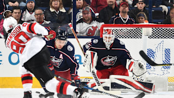 COLUMBUS, OH - DECEMBER 5: Goaltender Sergei Bobrovsky #72 of the Columbus Blue Jackets defends the net against the New Jersey Devils on December 5, 2017 at Nationwide Arena in Columbus, Ohio. (Photo by Jamie Sabau/NHLI via Getty Images)