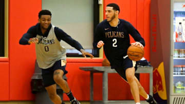 METAIRIE, LA - OCTOBER 16: Lonzo Ball #2 of the New Orleans Pelicans dribbles the ball during an all access practice at Ochsner Sports Performance Center in Metairie, Louisiana on October 16, 2019. NOTE TO USER: User expressly acknowledges and agrees that, by downloading and or using this Photograph, user is consenting to the terms and conditions of the Getty Images License Agreement. Mandatory Copyright Notice: Copyright 2018 NBAE (Photo by Layne Murdoch Jr./NBAE via Getty Images)