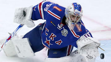 SKA St Petersburg goaltender Igor Shestyorkin makes a save (Photo by Alexander Demianchuk/TASS via Getty Images)